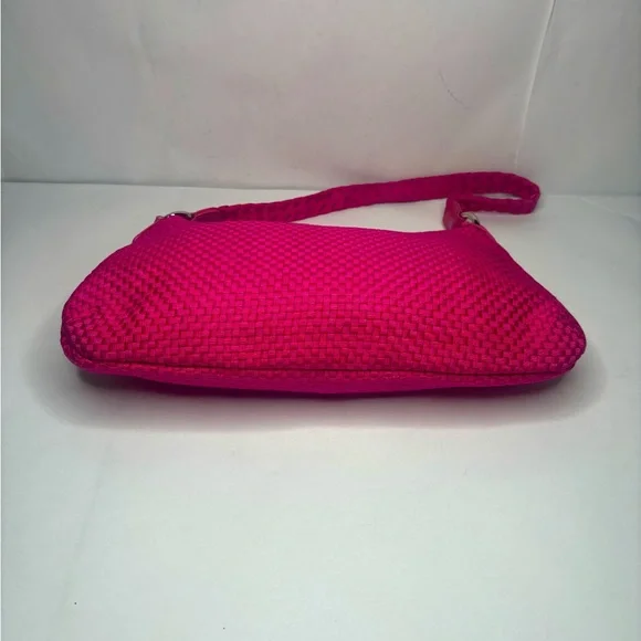The Sak Woven Pink Fuchsia Cotton Silver Charm Zip Shoulder Bag NWOT - Picture 5 of 13
